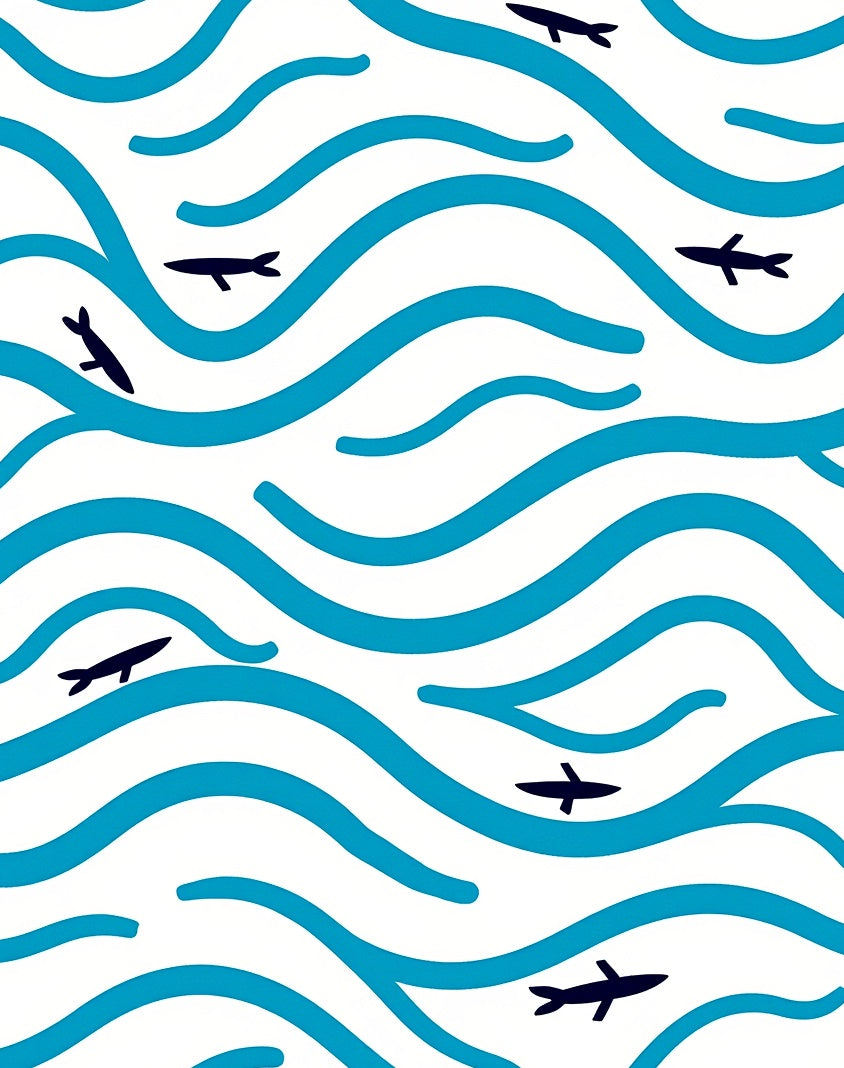 Deep Blue Ocean Fish Waves Rug