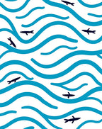 Deep Blue Ocean Fish Waves Rug