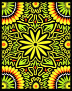 Vibrant Yellow Green Floral Mandala Rug