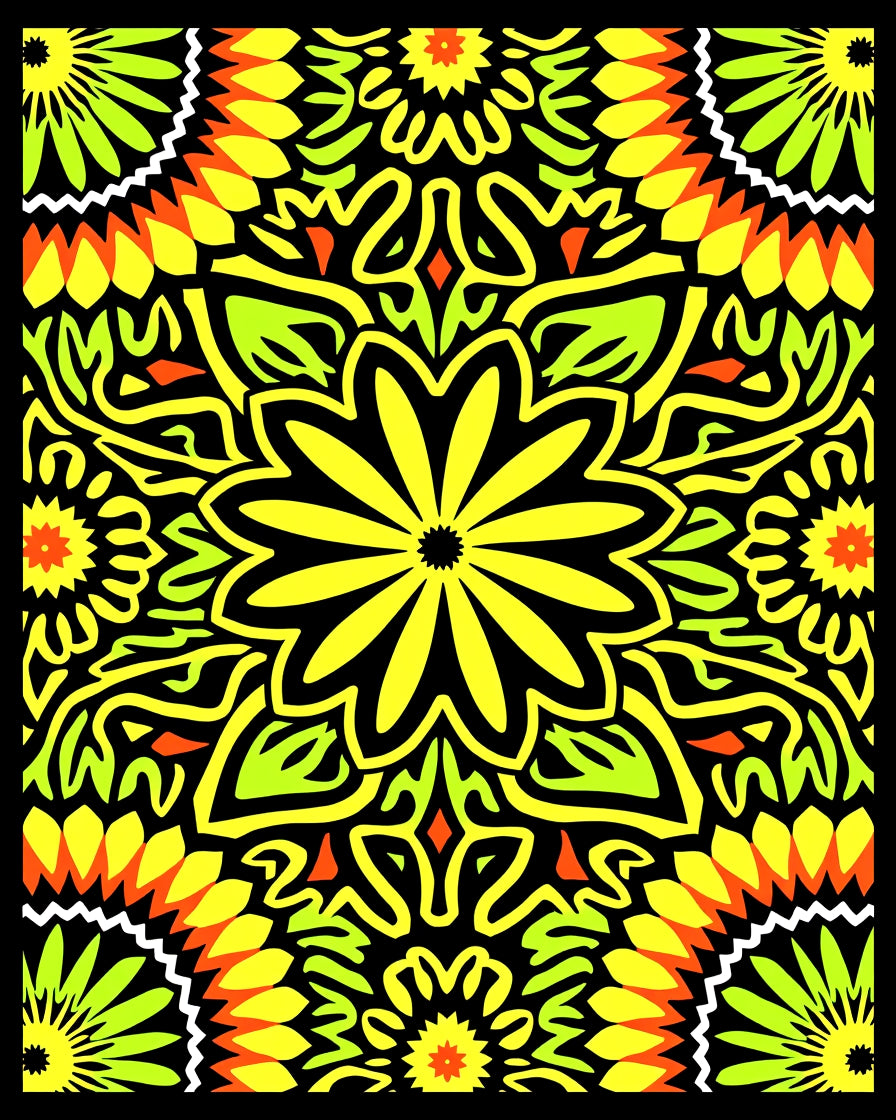 Vibrant Yellow Green Floral Mandala Rug