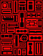 Bold Red Geometric Machine Parts Rug