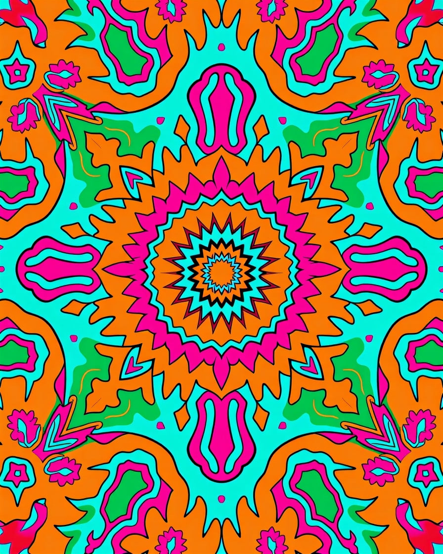 Psychedelic Orange Pink Teal Starburst Rug