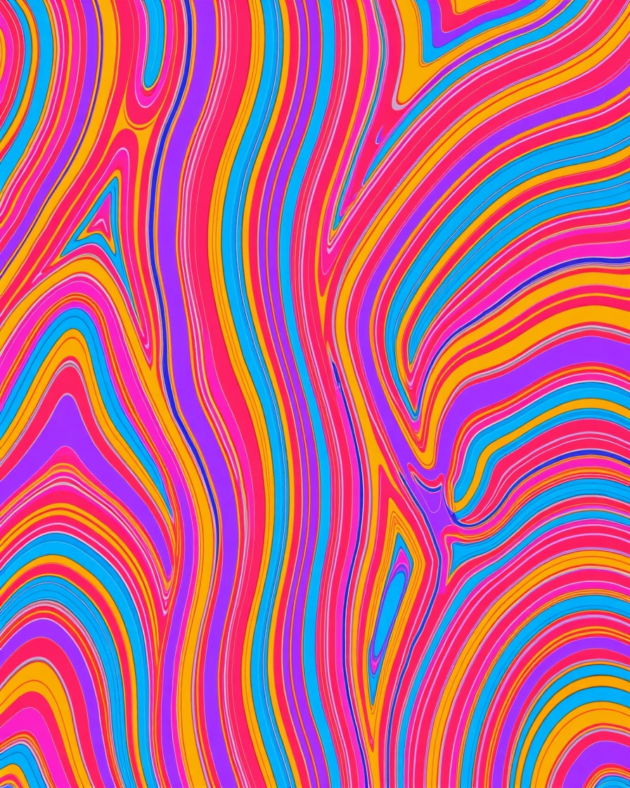 Vibrant Psychedelic Swirl Curving Stripes Rug