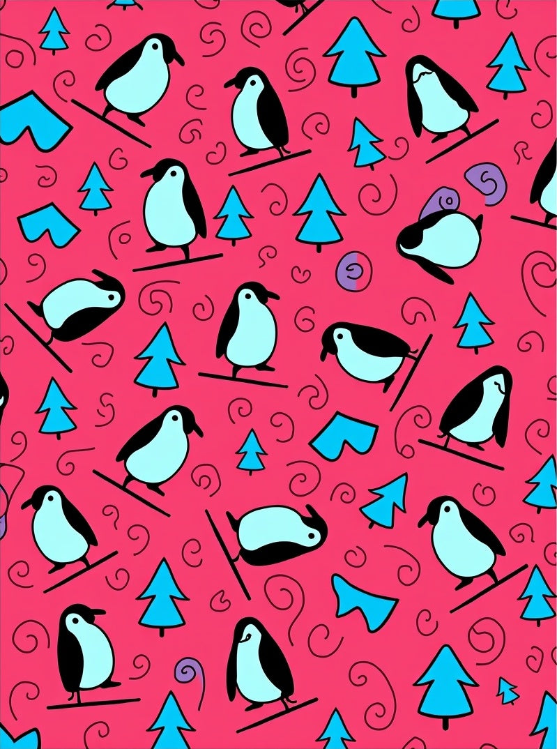 Whimsical Pink Penguin Ski Resort Rug