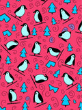Whimsical Pink Penguin Ski Resort Rug