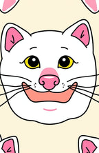 Happy White Cat Face Cream Background Rug