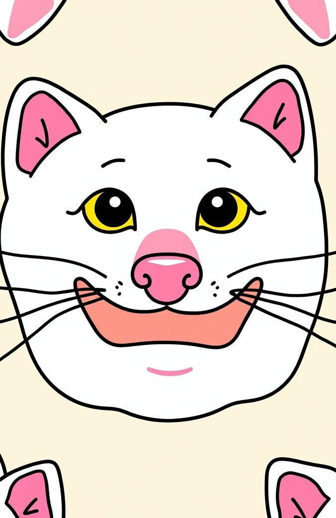 Happy White Cat Face Cream Background Rug