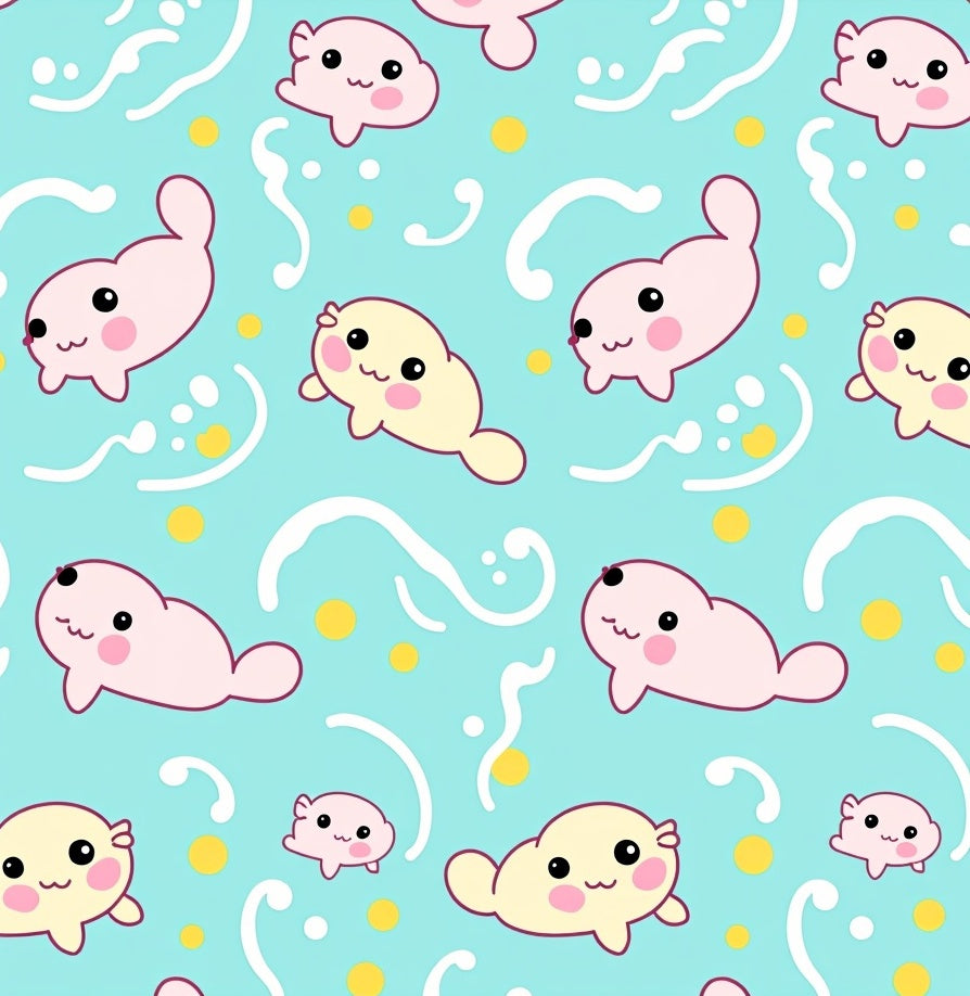 Cute Pink and Yellow Seals Water Pattern Rug