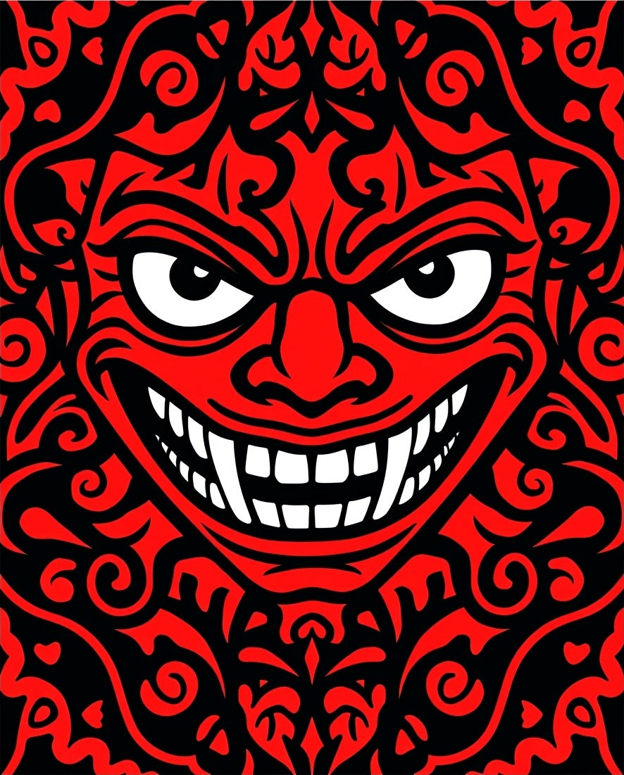 Fierce Red Tribal Face Rug