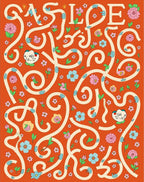 Orange Floral And Whimsical Faces Rug