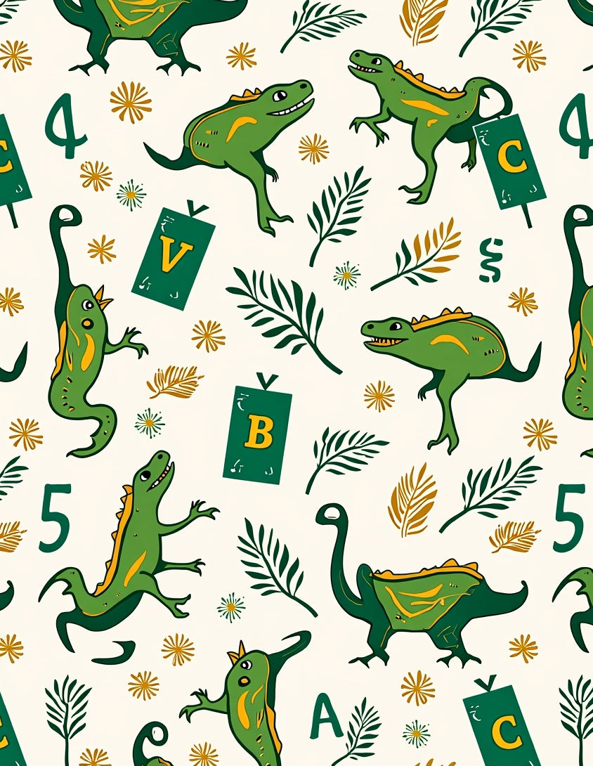 Playful Green Dinosaurs Alphabet Blocks Rug