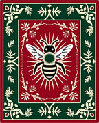 Crimson Green Bee Emblem Frame Rug