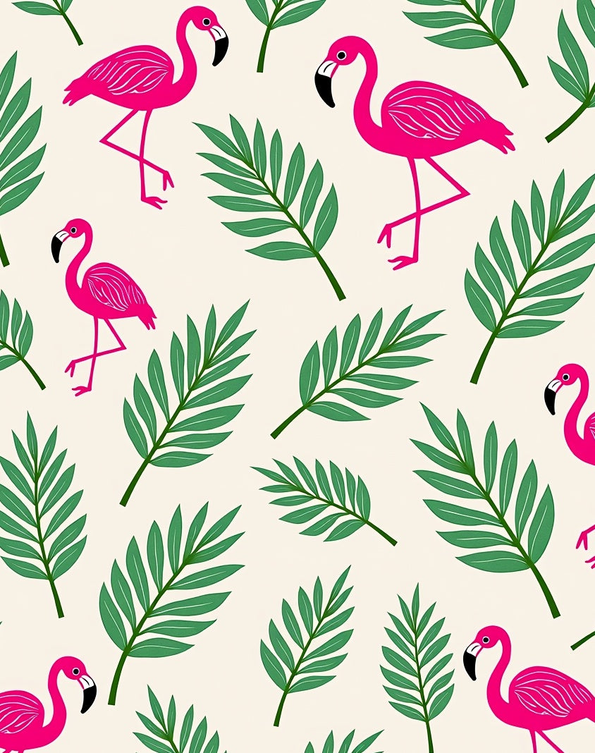 Pink Flamingo Tropical Palm Leaf Rug