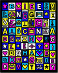 Retro Alphabet Grid Vibrant Color Rug