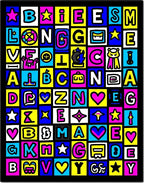 Retro Alphabet Grid Vibrant Color Rug