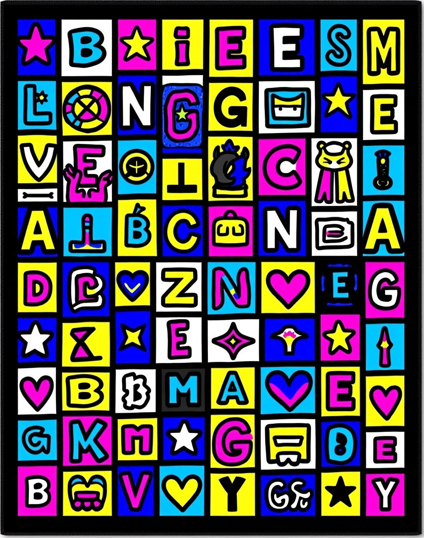 Retro Alphabet Grid Vibrant Color Rug