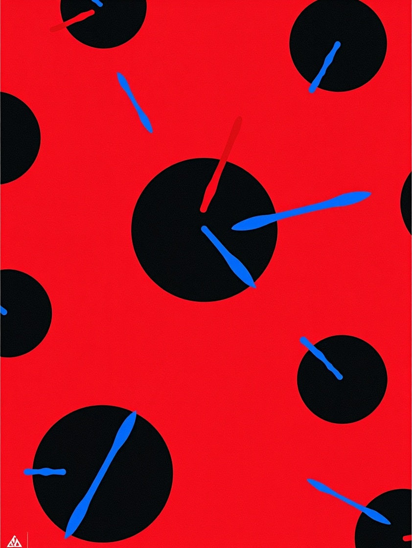 Red Black Abstract Circles Blue Streaks Rug