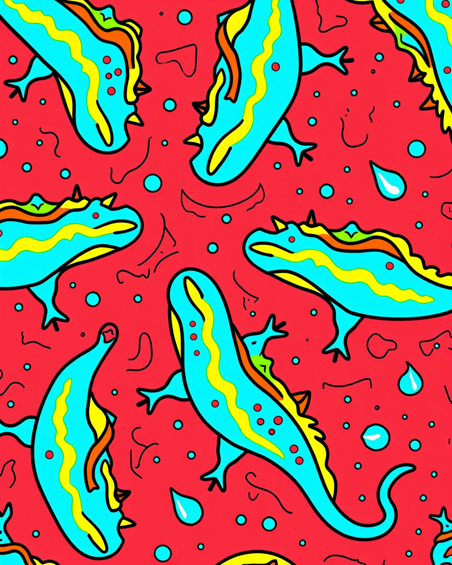 Bright Blue Gecko Red Waves Rug
