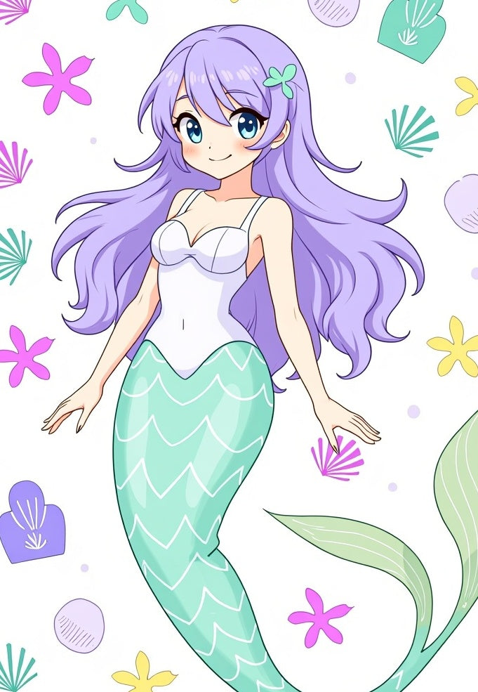 Kawaii Purple Mermaid Sea Creatures Rug