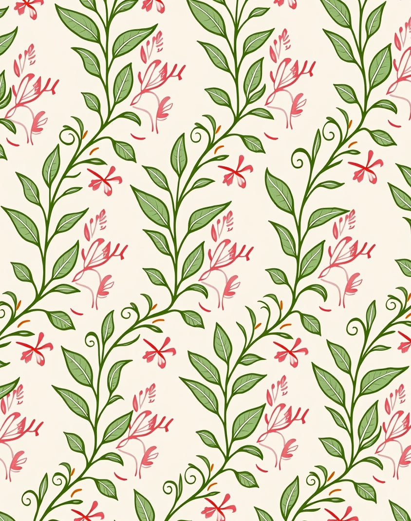 Delicate Pink Blossoms Green Vines Rug