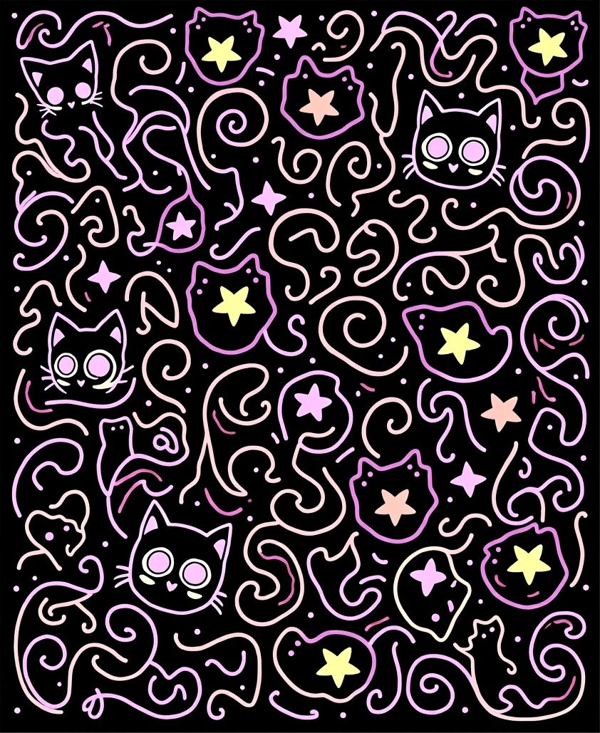 Cute Cat Swirls Starry Night Rug