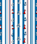 Nautical Red White Blue Anchor Lighthouse Stripes Rug