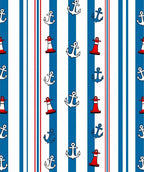 Nautical Red White Blue Anchor Lighthouse Stripes Rug