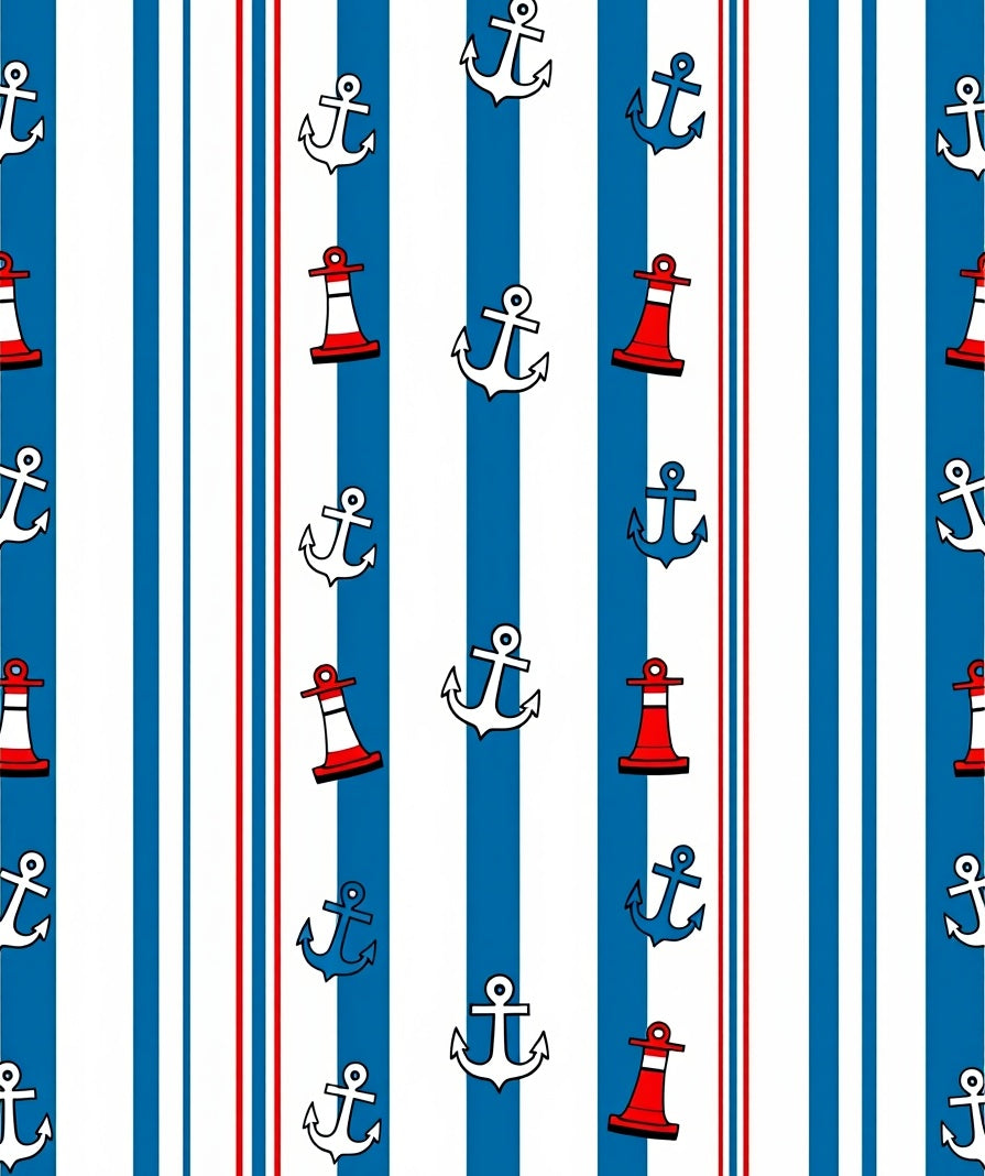 Nautical Red White Blue Anchor Lighthouse Stripes Rug