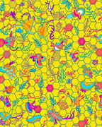 Whimsical Creatures Yellow Hex Garden Rug