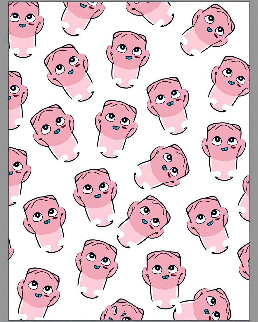 Cute Pink Cartoon Heads Repeating Pattern Rug