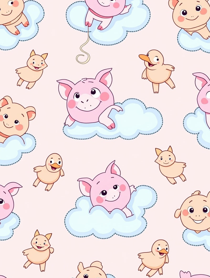 Whimsical Pink Piglets Playful Animals Clouds Rug