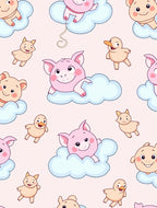Whimsical Pink Piglets Playful Animals Clouds Rug