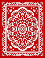 Dramatic Red White Mandala Border Rug