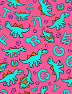 Turquoise Dinosaur Alphabet Hot Pink Rug