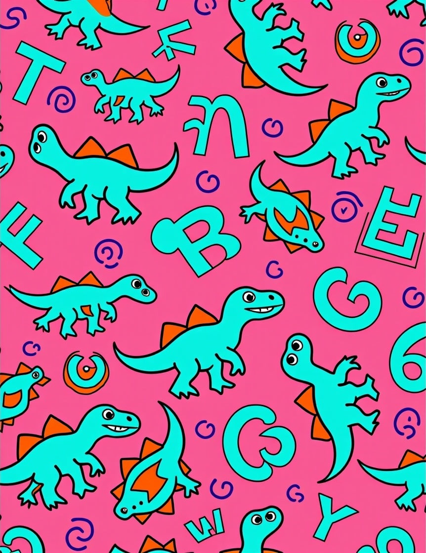 Turquoise Dinosaur Alphabet Hot Pink Rug
