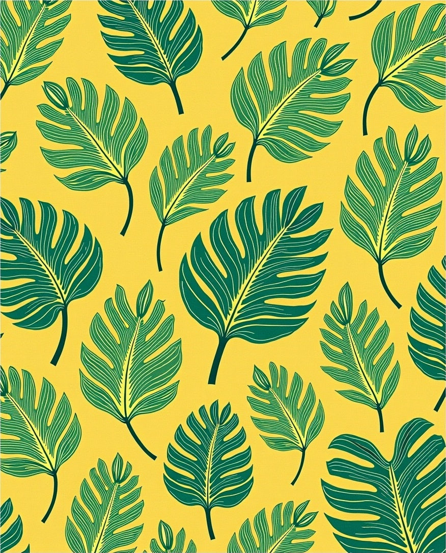 Tropical Green Leafy Monstera Yellow Rug