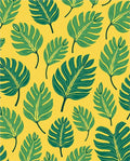 Tropical Green Leafy Monstera Yellow Rug