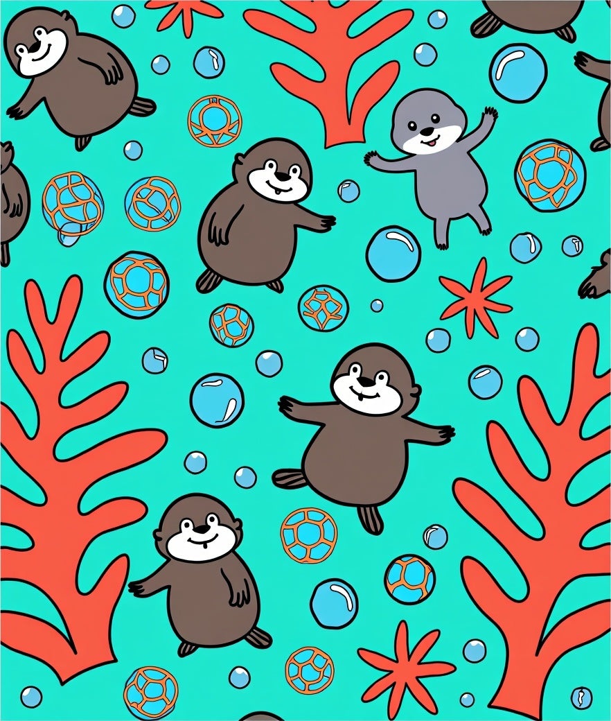 Charming Otter Coral Bubbles Underwater Rug