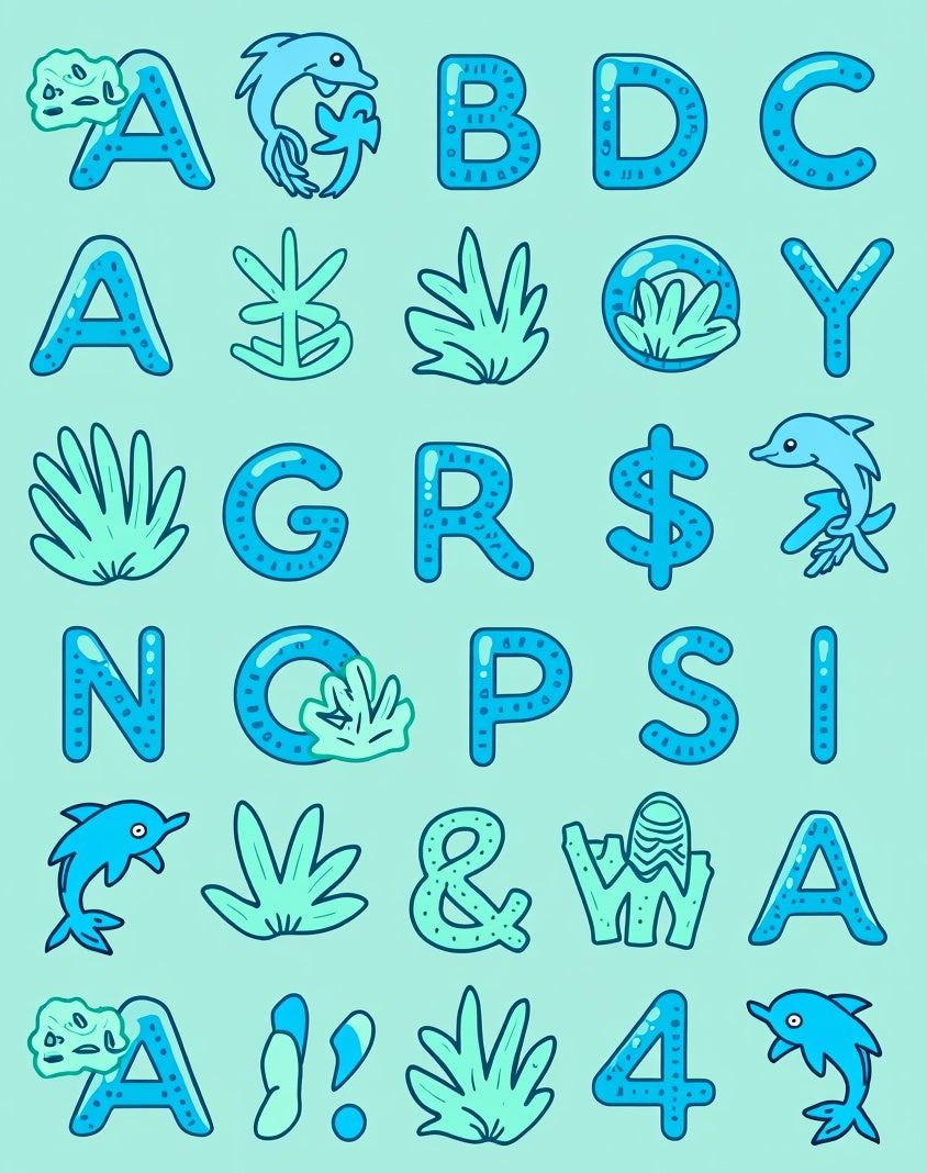 Oceanic alphabet with dolphins and coral Rug