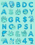 Oceanic alphabet with dolphins and coral Rug