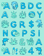 Oceanic alphabet with dolphins and coral Rug