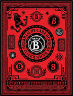 Bold Red Cultural Heraldic Emblem Rug