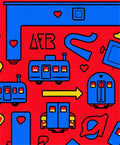 Blue and Red Toy Train Landscape Rug