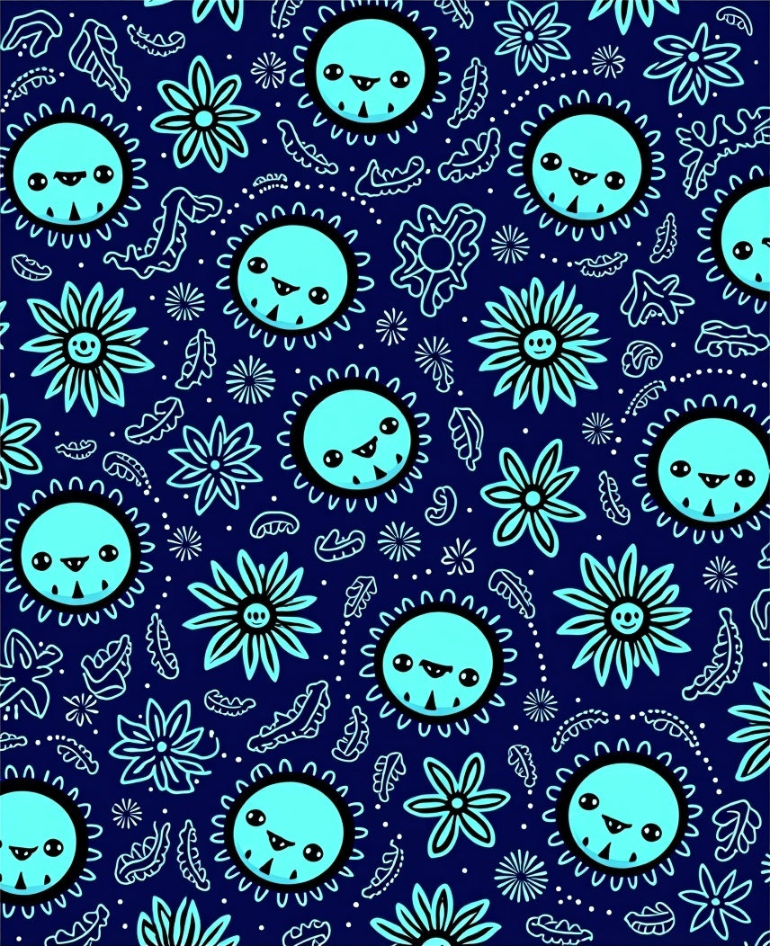 Cute Teal Sun Flowers Navy Background Rug