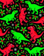 Red Green Dinosaur Poinsettia Holiday Rug