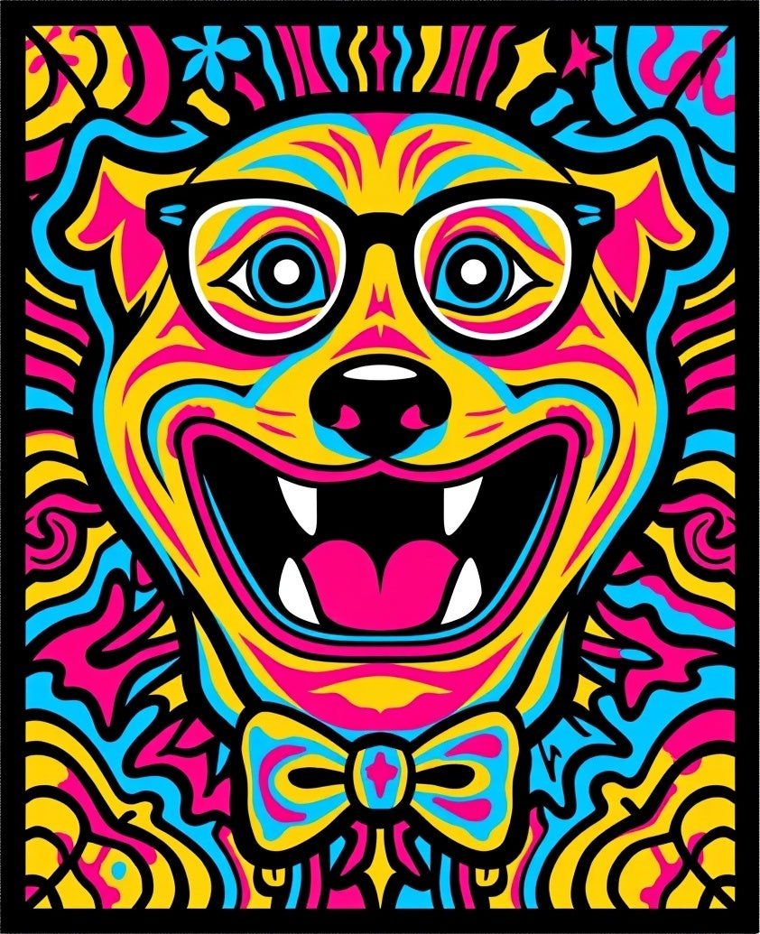 Vibrant Psychedelic Dog Portrait Rug