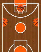Brown Wood Court Basketball Circles Rug