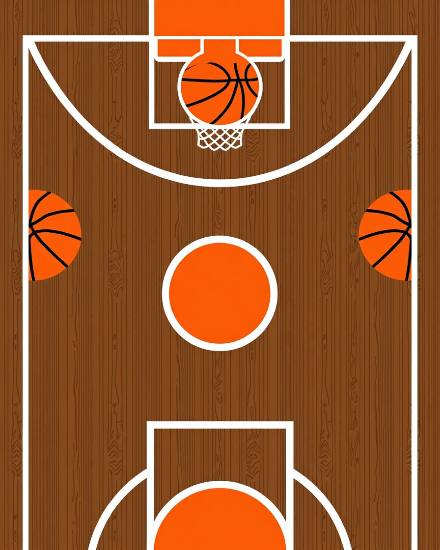 Brown Wood Court Basketball Circles Rug