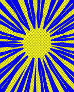 Bold Blue Sunburst Yellow Dot Rug