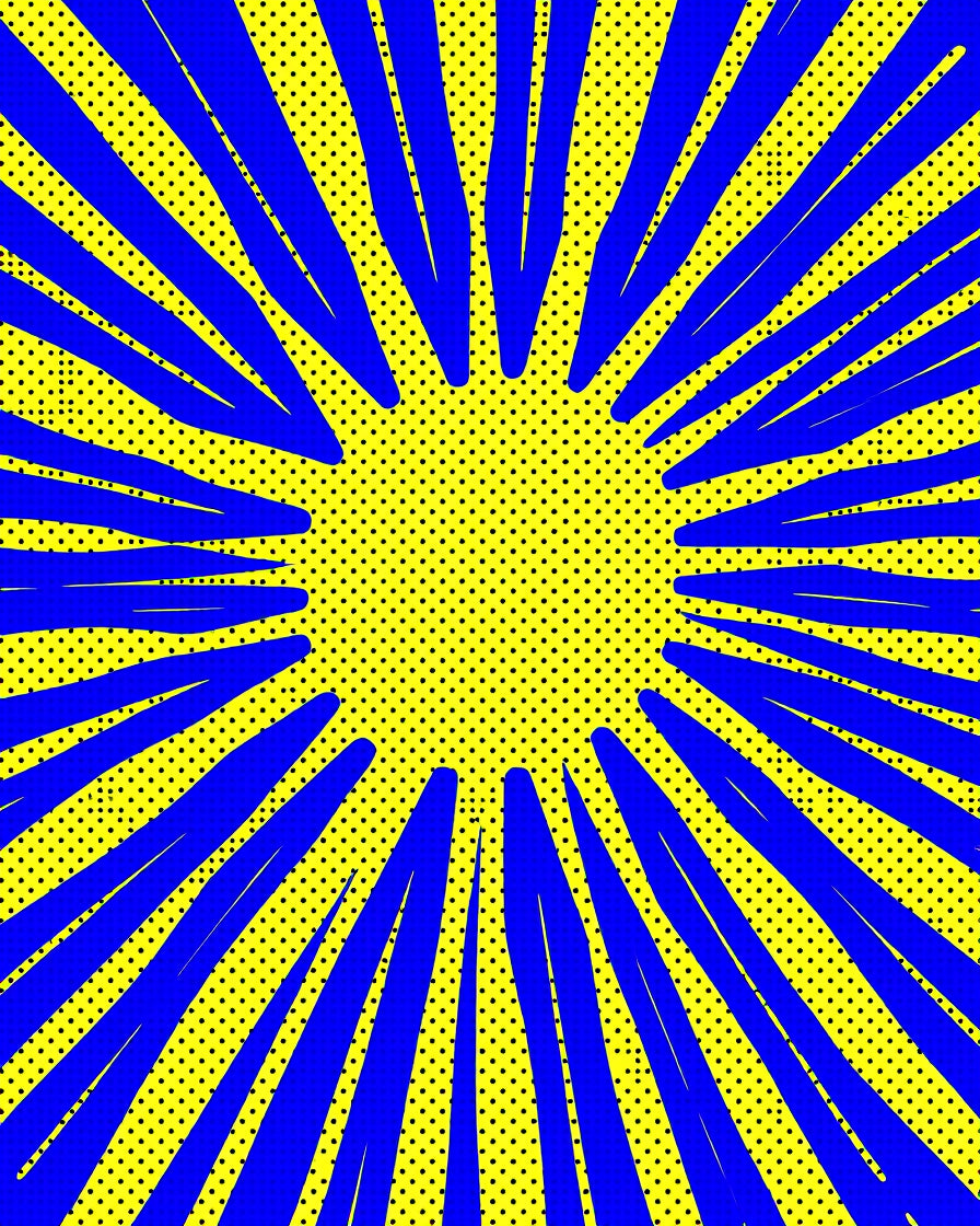 Bold Blue Sunburst Yellow Dot Rug